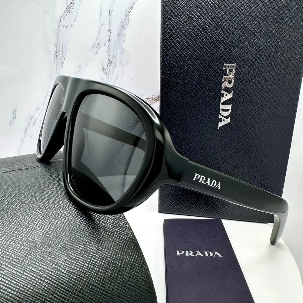 New PRADA Sunglasses PR C05S 16K08Z Black 2025 Collection Aviator Shield Mask - Picture 8 of 16